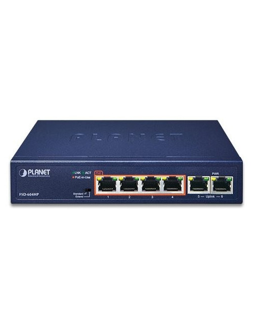 Switch desktop 6 ports 100Mbits dont 4 PoE at 60W - FSD604HP