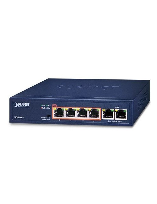 Switch desktop 6 ports 100Mbits dont 4 PoE at 60W - FSD604HP