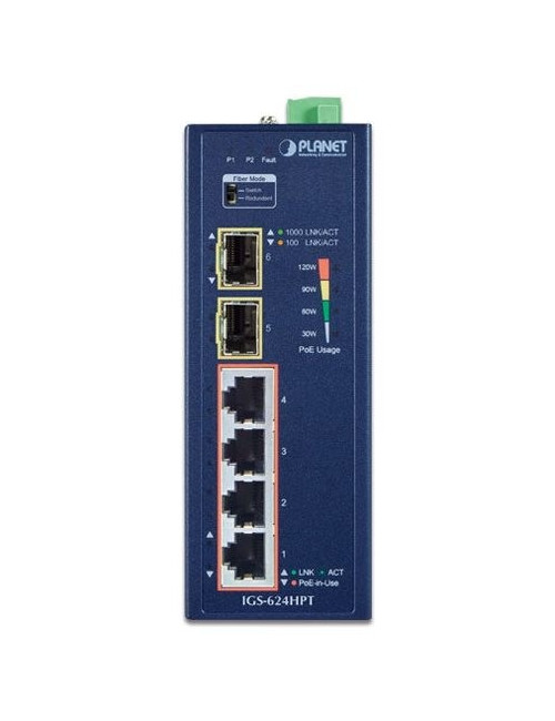 Switch indus 4x Giga PoE AT + 2SFP -40/75°C - IGS624HPT