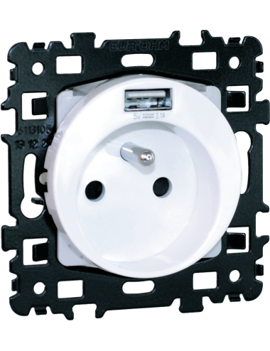 Prise combinée 2P+T + USB A blanc - [product_reference]Prise combinée 2P+T + USB A blanc