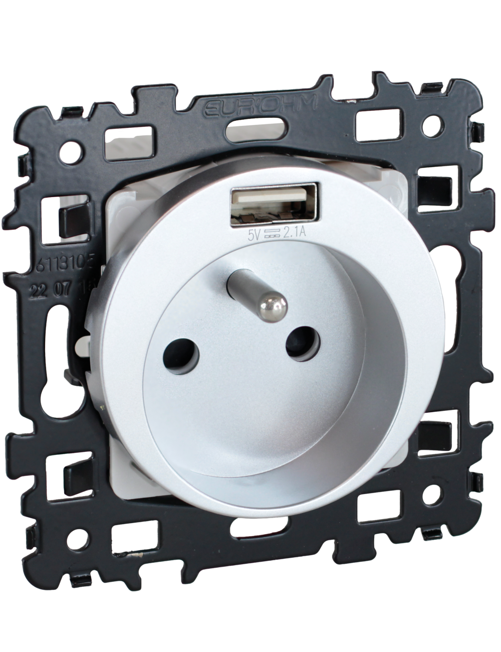 Prise 2P+T + USB A Silver - [product_reference]Prise 2P+T + USB A Silver