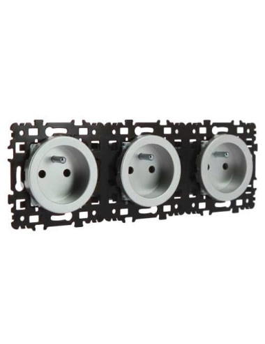 Triple prise 2P+T précablée Silver - [product_reference]Triple prise 2P+T précablée Silver