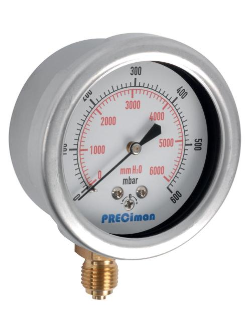Preciman Manomètre inox 0-40 mbar Ø 100 mm – raccord vertical G 1/2" pour basse pression