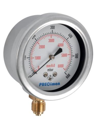 Preciman Manomètre inox 0-600 mbar Ø 100 mm – raccord vertical G 1/2"