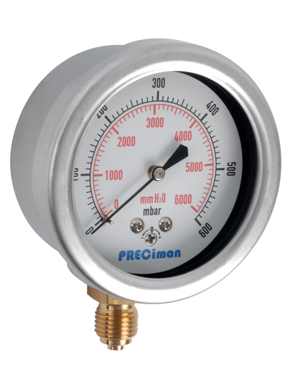 Preciman Manomètre inox 0-600 mbar Ø 100 mm – raccord vertical G 1/2"