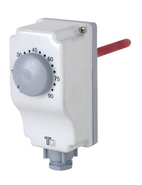 TG Aquastat plongeant simple à réglage externe jusqu'à 90 °C – bulbe Ø 8 x 100 mm